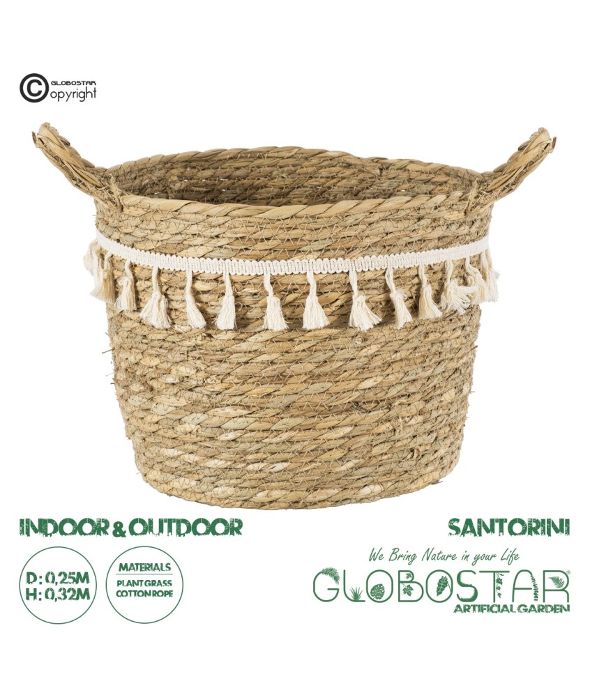 GloboStar® Artificial Garden SANTORINI 20285 Διακοσμητικό Πλεκτό Καλάθι - Κασπώ Γλάστρα - Flower Pot Μπεζ με Μακραμέ Φ25cm x Υ23cm